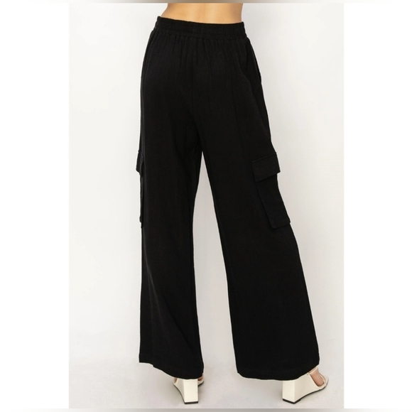 #48 🛑S,L BOHO CHIC TRENDY Wide Leg Linen Cargo Pants - Picture 6 of 16